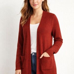 Old Navy Open Front Longline Cardigan Sweater — Rust Red | Size Large